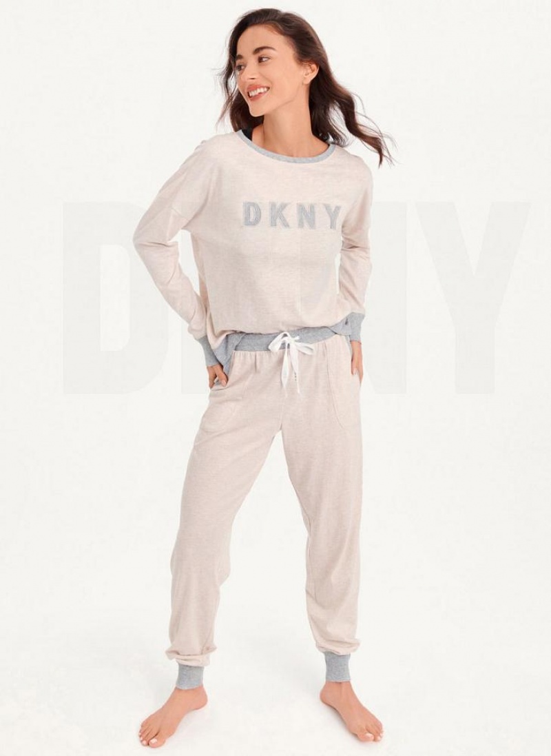 DKNY Top And Jogger Sleep Set Women's Pajamas Pink | Ireland_D1050