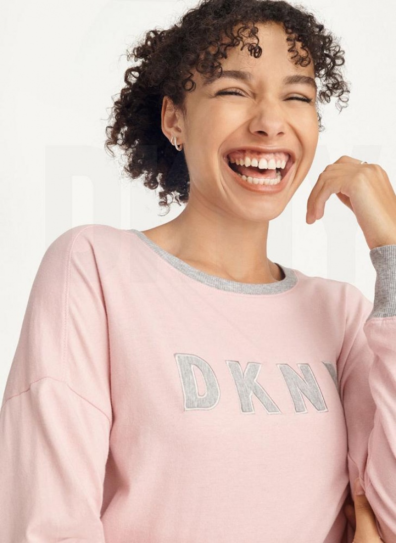 DKNY Top And Jogger Sleep Set Women's Pajamas Pink | Ireland_D1050