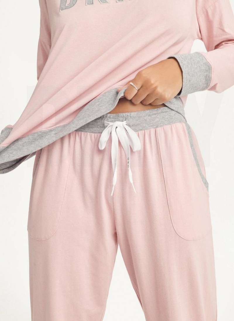 DKNY Top And Jogger Sleep Set Women's Pajamas Pink | Ireland_D1050