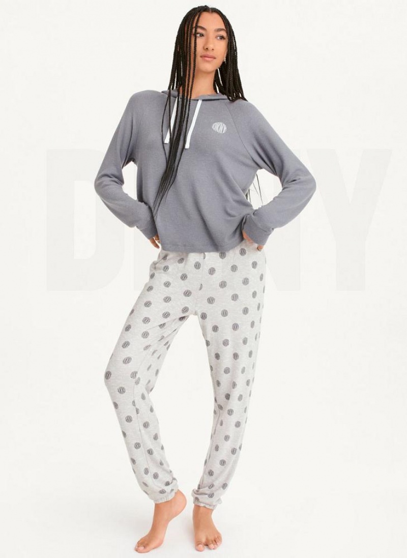 DKNY Top And Jogger Sleep Set Women's Pajamas Grey | Ireland_D1614