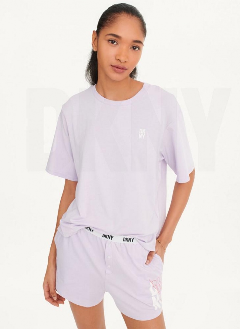 DKNY Top & Boxer Sleep Set Women\'s Pajamas Purple | Ireland_D1419