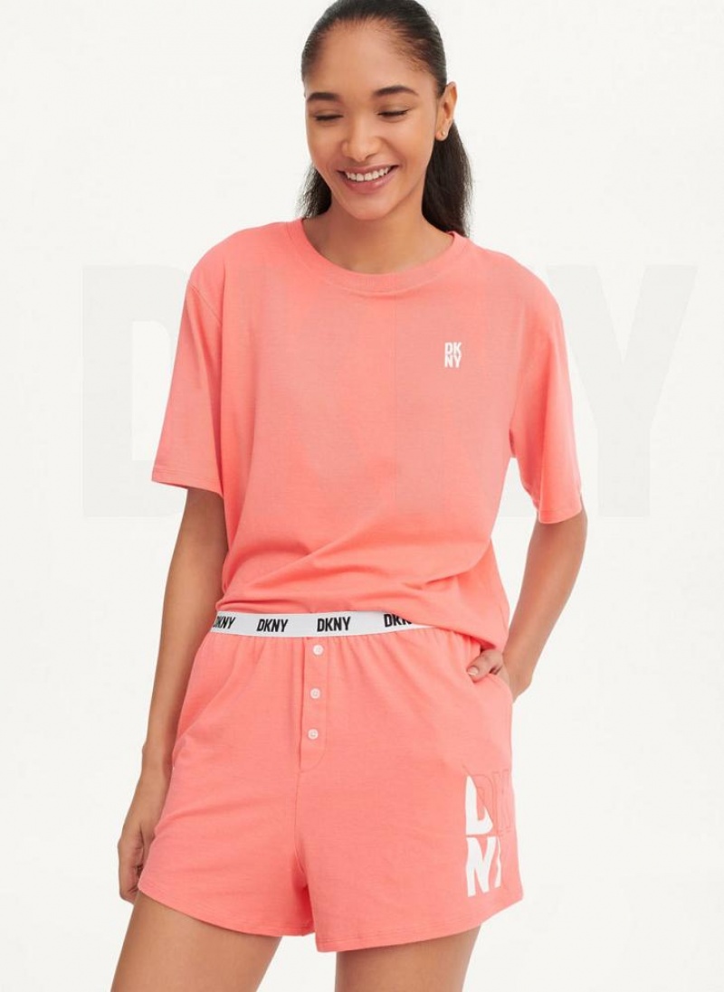 DKNY Top & Boxer Sleep Set Women\'s Pajamas Pink | Ireland_D0587