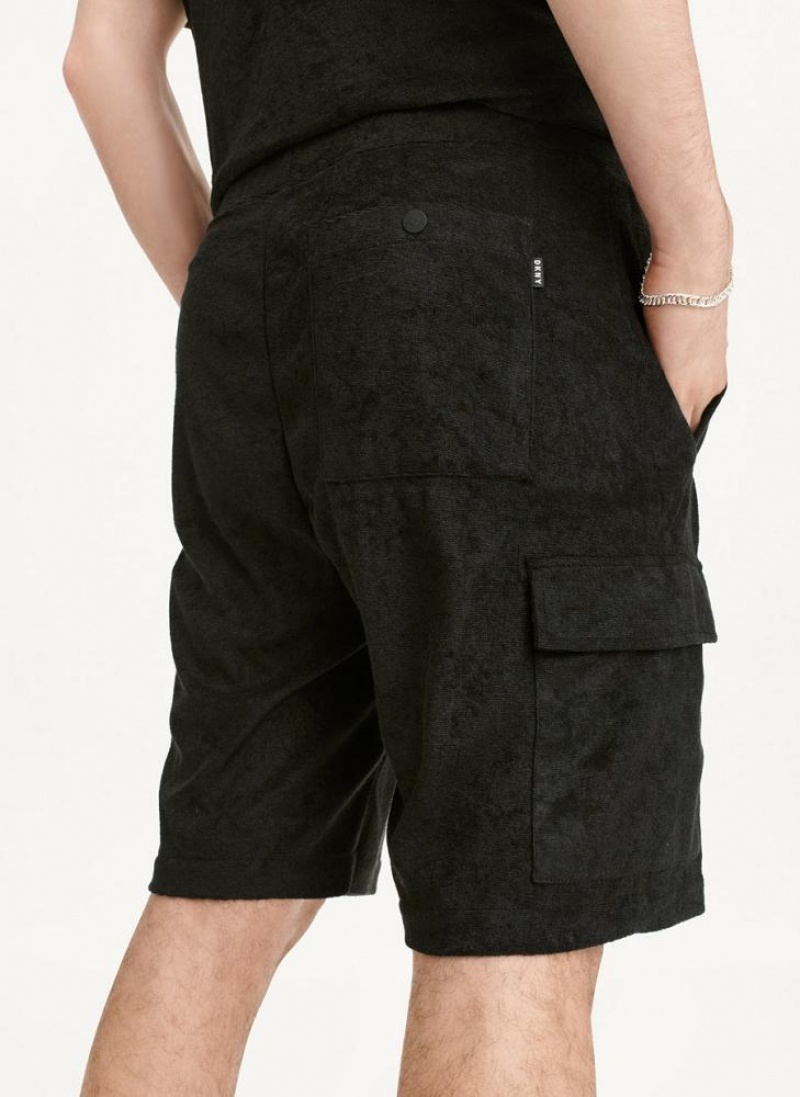 DKNY Toweling Cargo Men's Shorts Black | Ireland_D0516