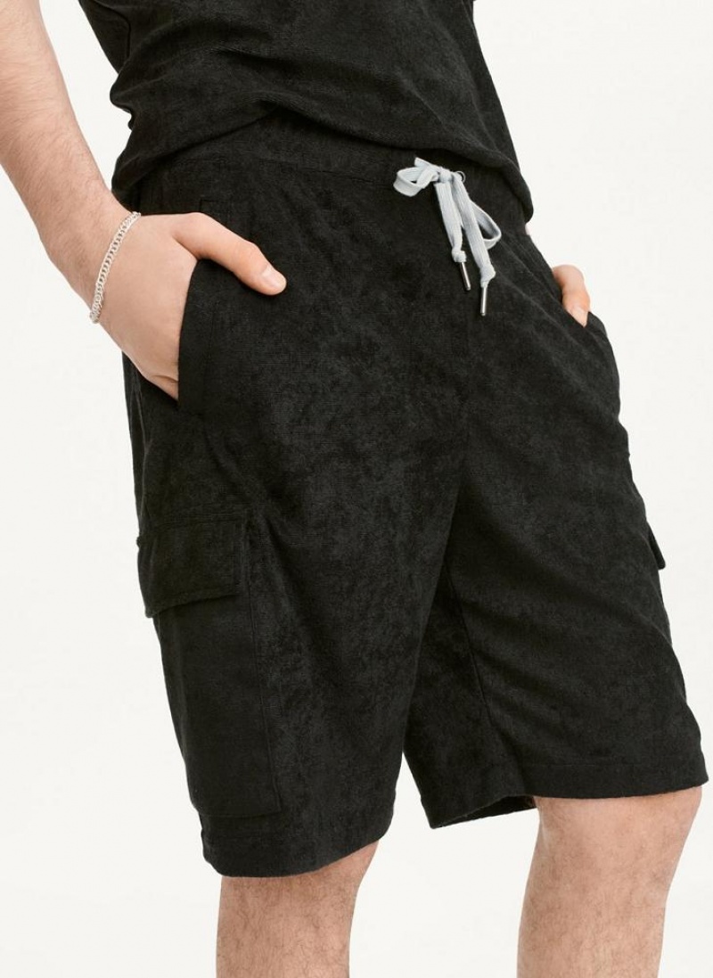 DKNY Toweling Cargo Men's Shorts Black | Ireland_D0516