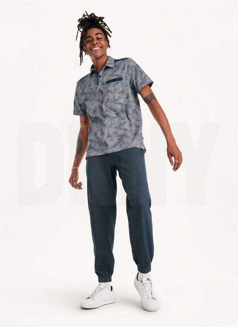 DKNY Tropical Knit Jacquard Men's Polo Shirts Navy | Ireland_D0525