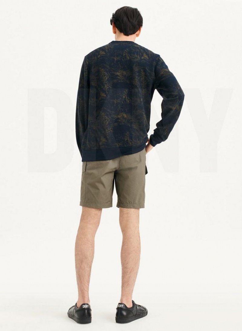 DKNY Tropical Knit Mixed Media Crewneck Men's Sweatshirts Navy | Ireland_D1891