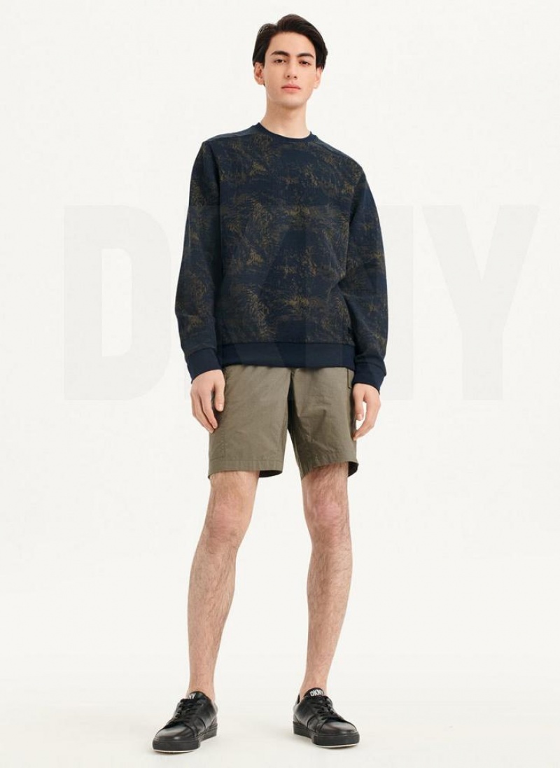 DKNY Tropical Knit Mixed Media Crewneck Men's Sweatshirts Navy | Ireland_D1891