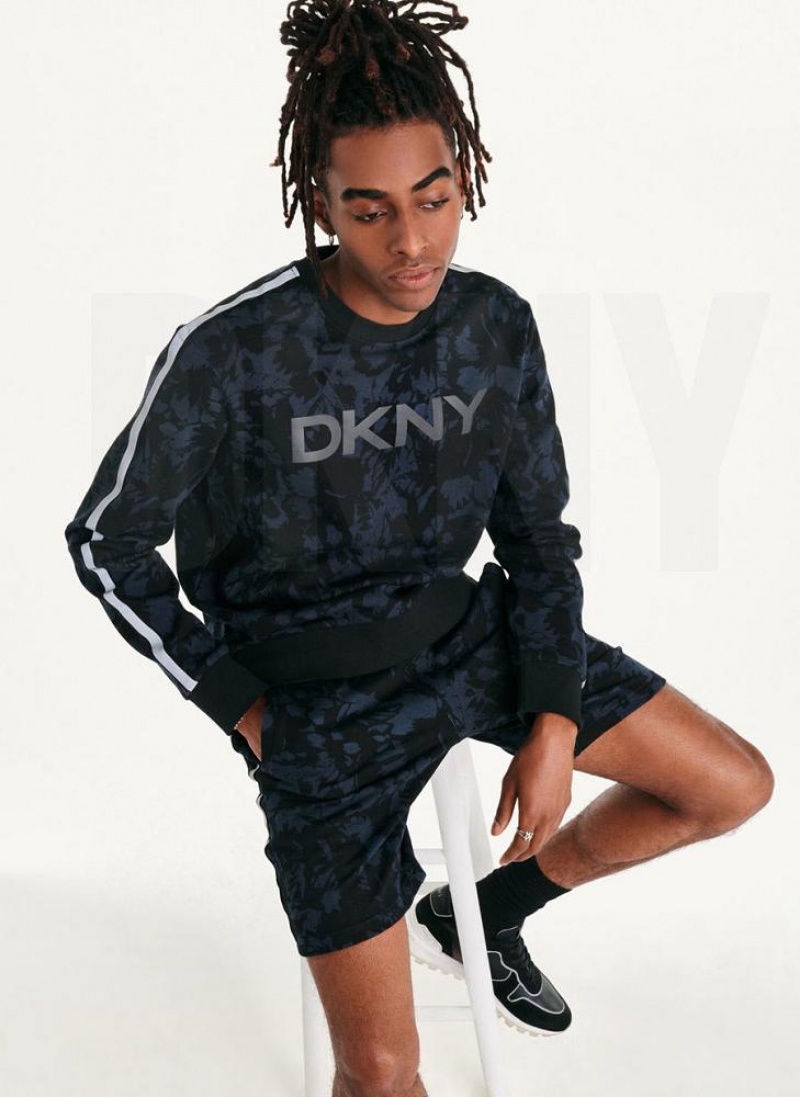 DKNY Tropical Print French Terry Crewneck Men's Sweatshirts Indigo | Ireland_D1822