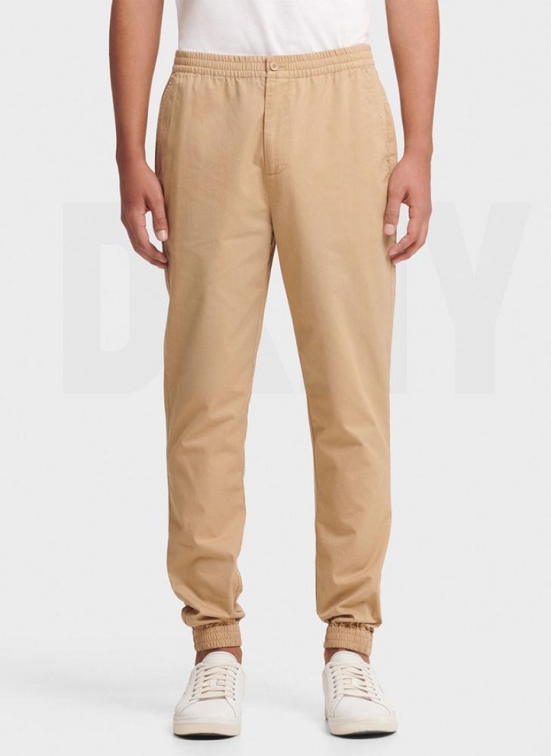 DKNY Twill Men\'s Joggers Khaki | Ireland_D0820