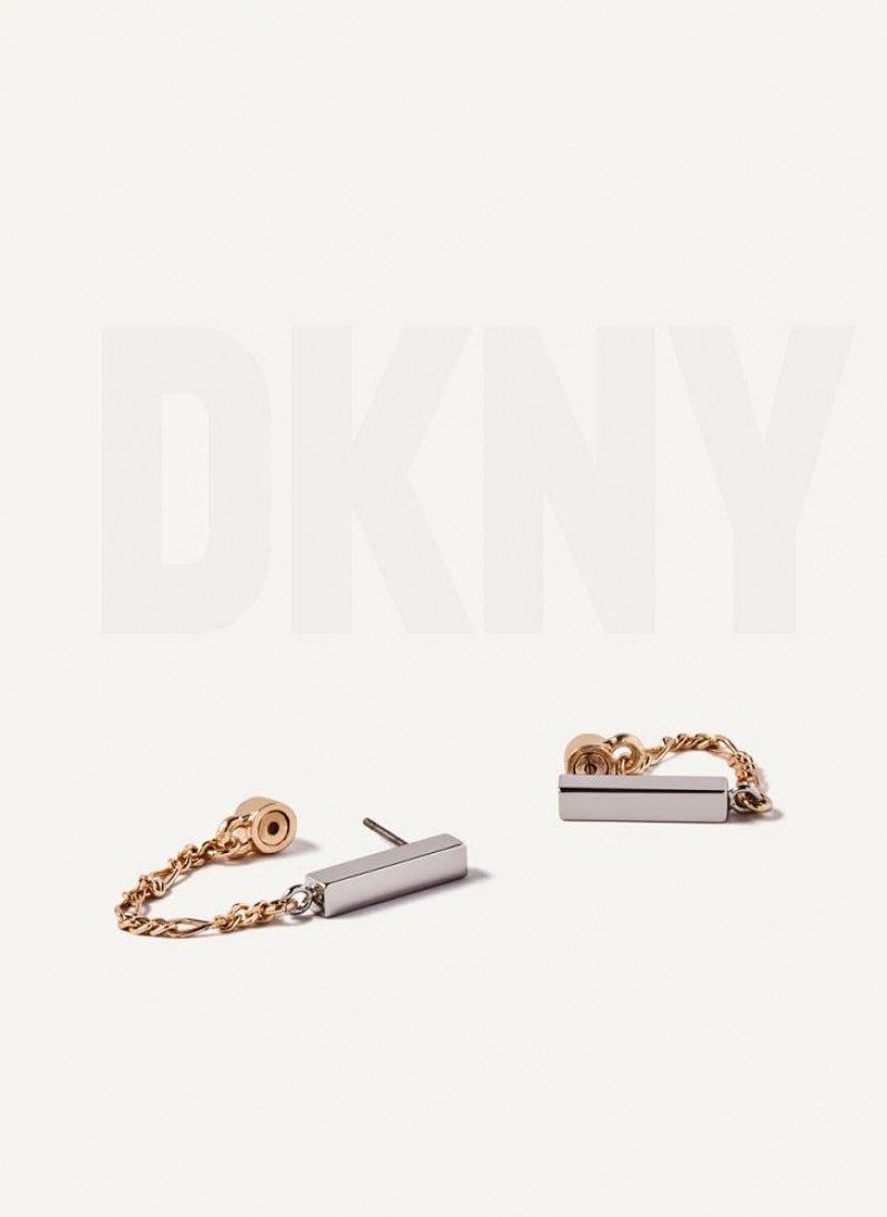 DKNY Two Tone Chain Women's Earrings Silver / Gold | Ireland_D0944