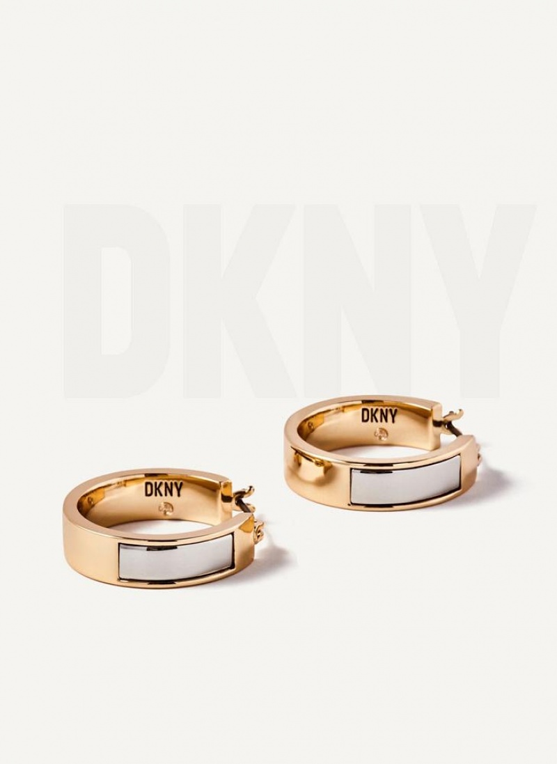 DKNY Two Tone Inlay Hoop Women's Earrings Gold / Silver | Ireland_D1811