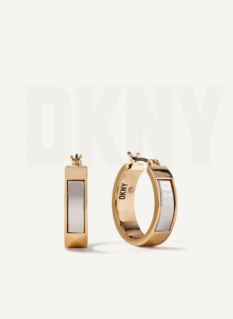 DKNY Two Tone Inlay Hoop Women\'s Earrings Gold / Silver | Ireland_D1811