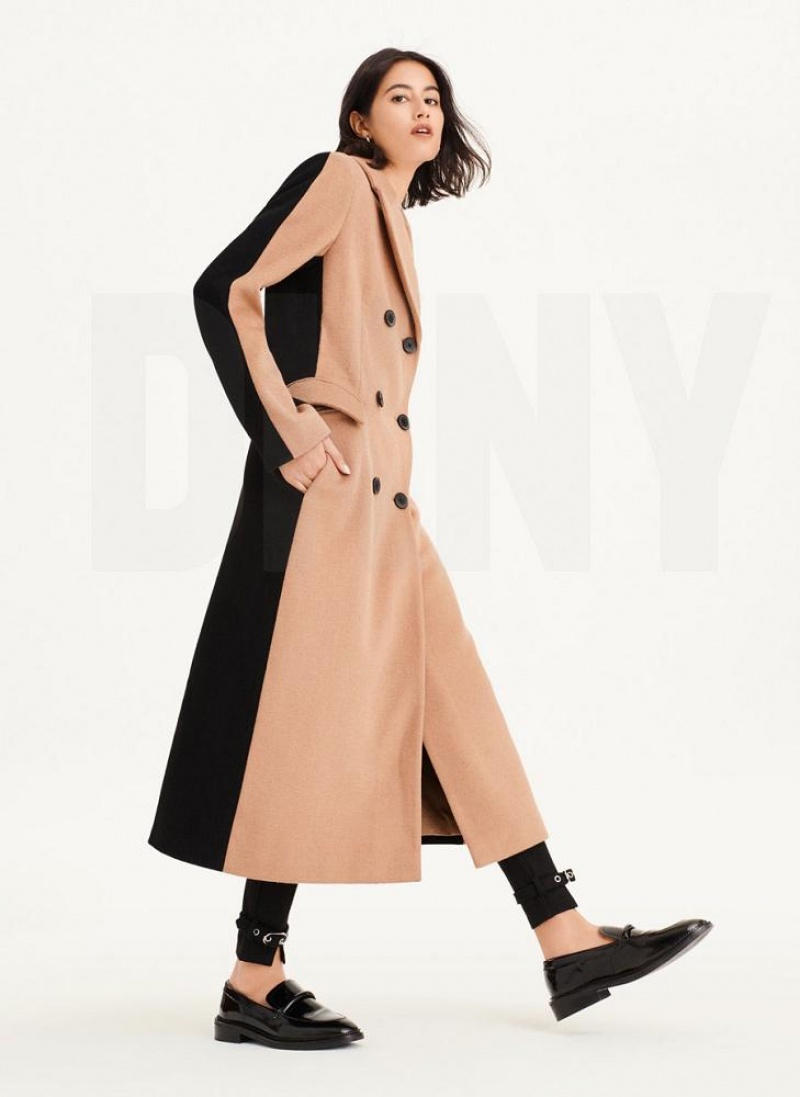 DKNY Two Tone Maxi Wool Women's Coats Brown | Ireland_D0768