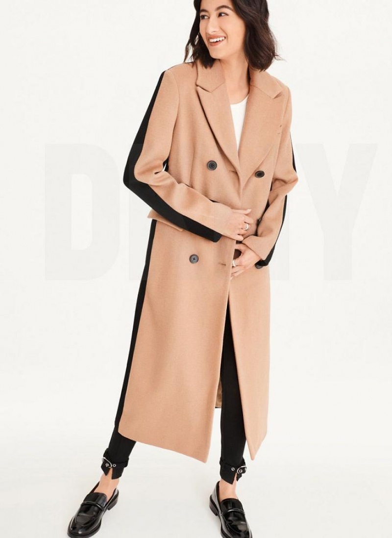 DKNY Two Tone Maxi Wool Women's Coats Brown | Ireland_D0768