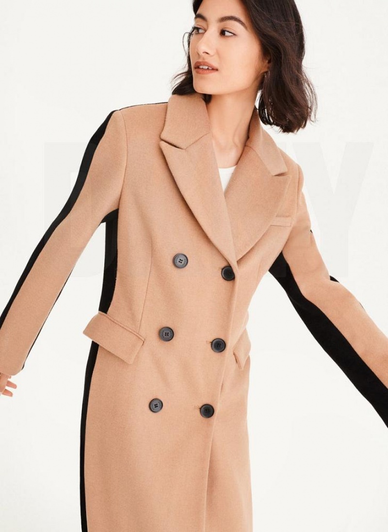 DKNY Two Tone Maxi Wool Women's Coats Brown | Ireland_D0768