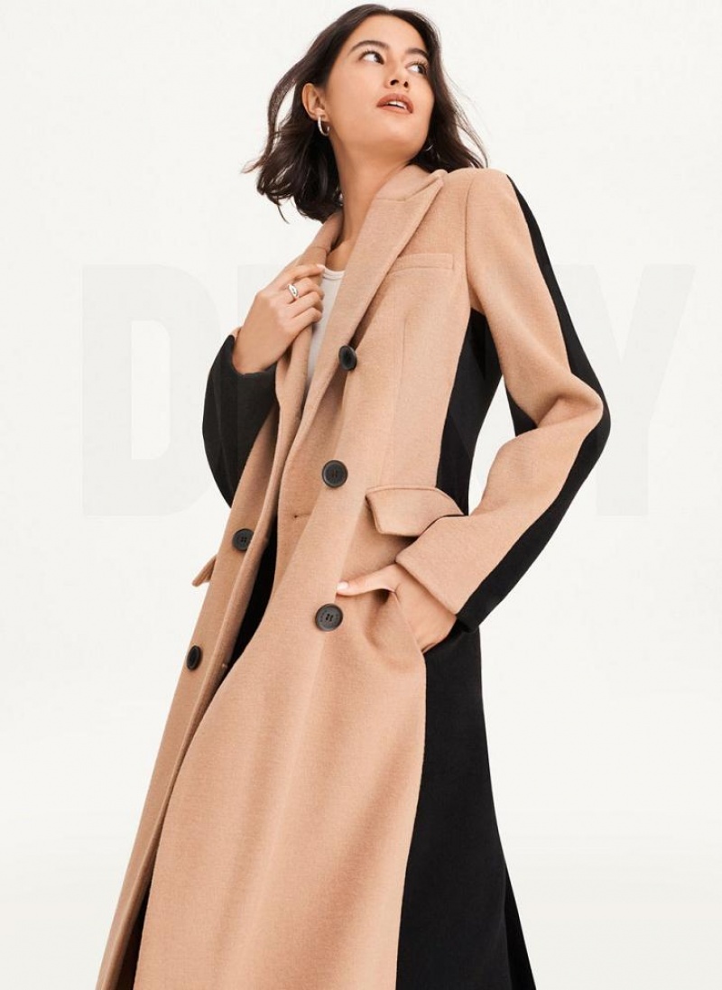 DKNY Two Tone Maxi Wool Women\'s Coats Brown | Ireland_D0768