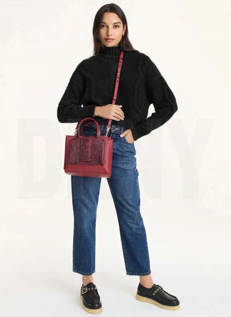 DKNY Uptown Exotic Leather Small Women's Tote Bags Red | Ireland_D0243