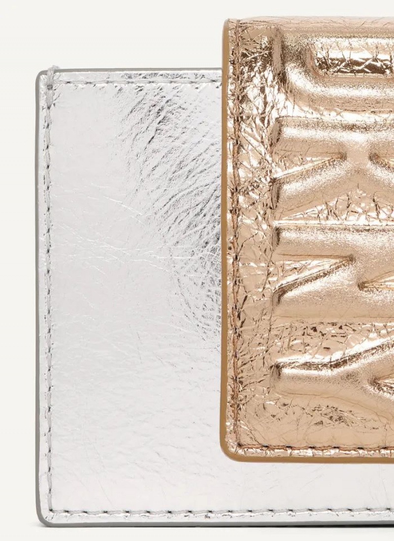 DKNY Uptown Leather Card Case Women's Wallets Silver / Gold | Ireland_D0663