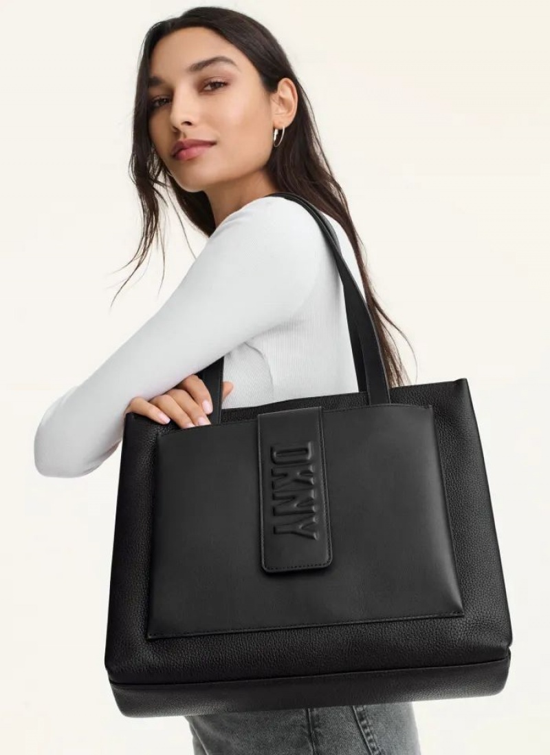 DKNY Uptown Leather Large Women's Tote Bags Black | Ireland_D1171