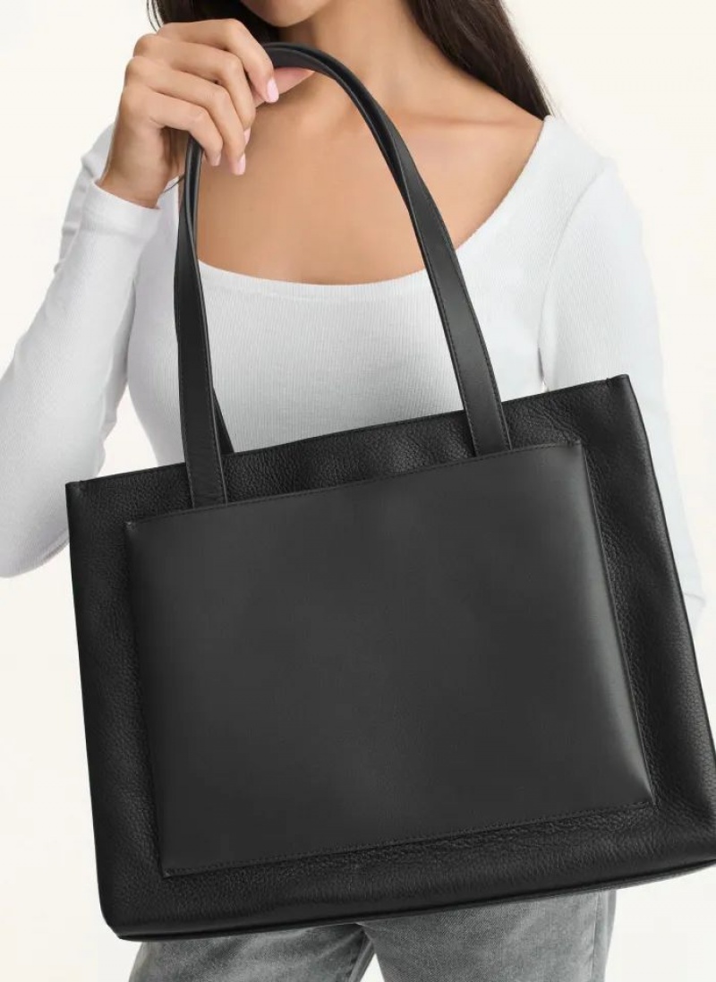 DKNY Uptown Leather Large Women's Tote Bags Black | Ireland_D1171