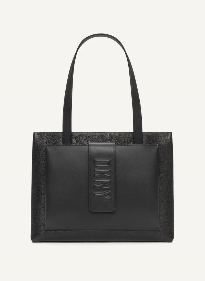 DKNY Uptown Leather Large Women\'s Tote Bags Black | Ireland_D1171