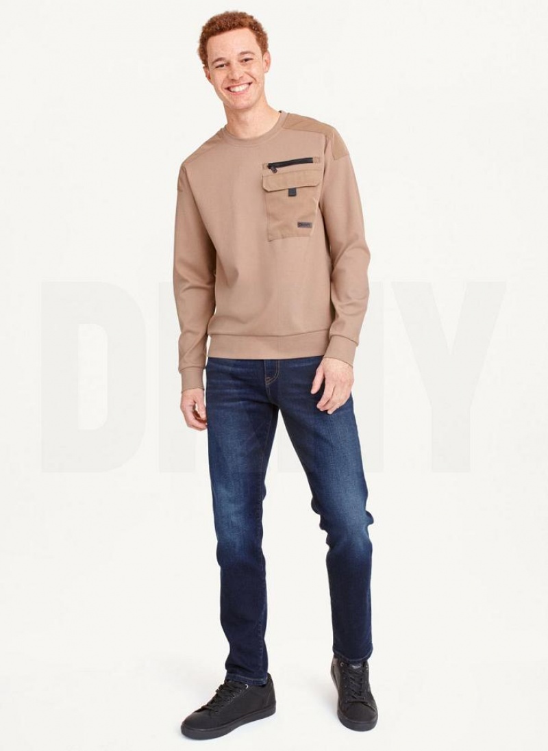 DKNY Utility Crewneck Men's T Shirts Brown | Ireland_D1697