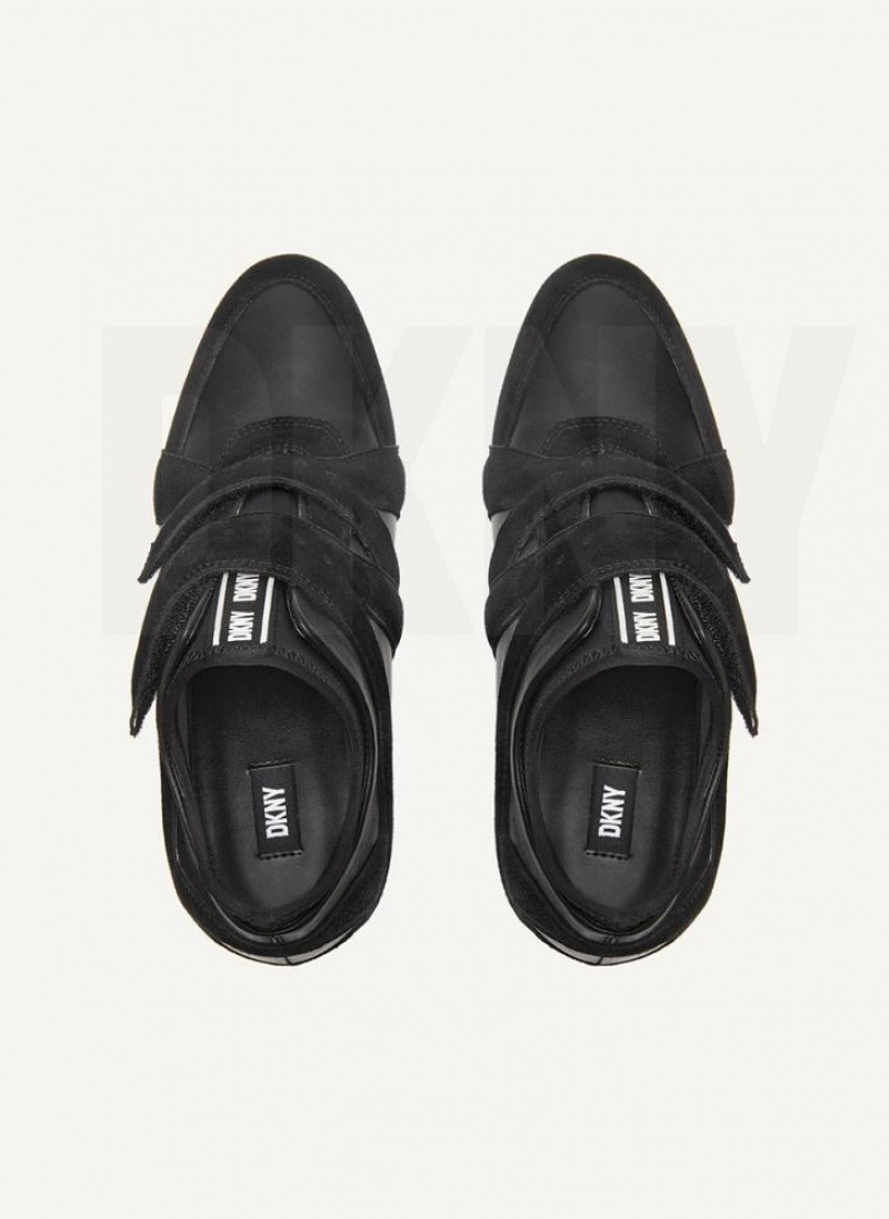 DKNY Velcro Wedge Women's Sneakers Black | Ireland_D1013