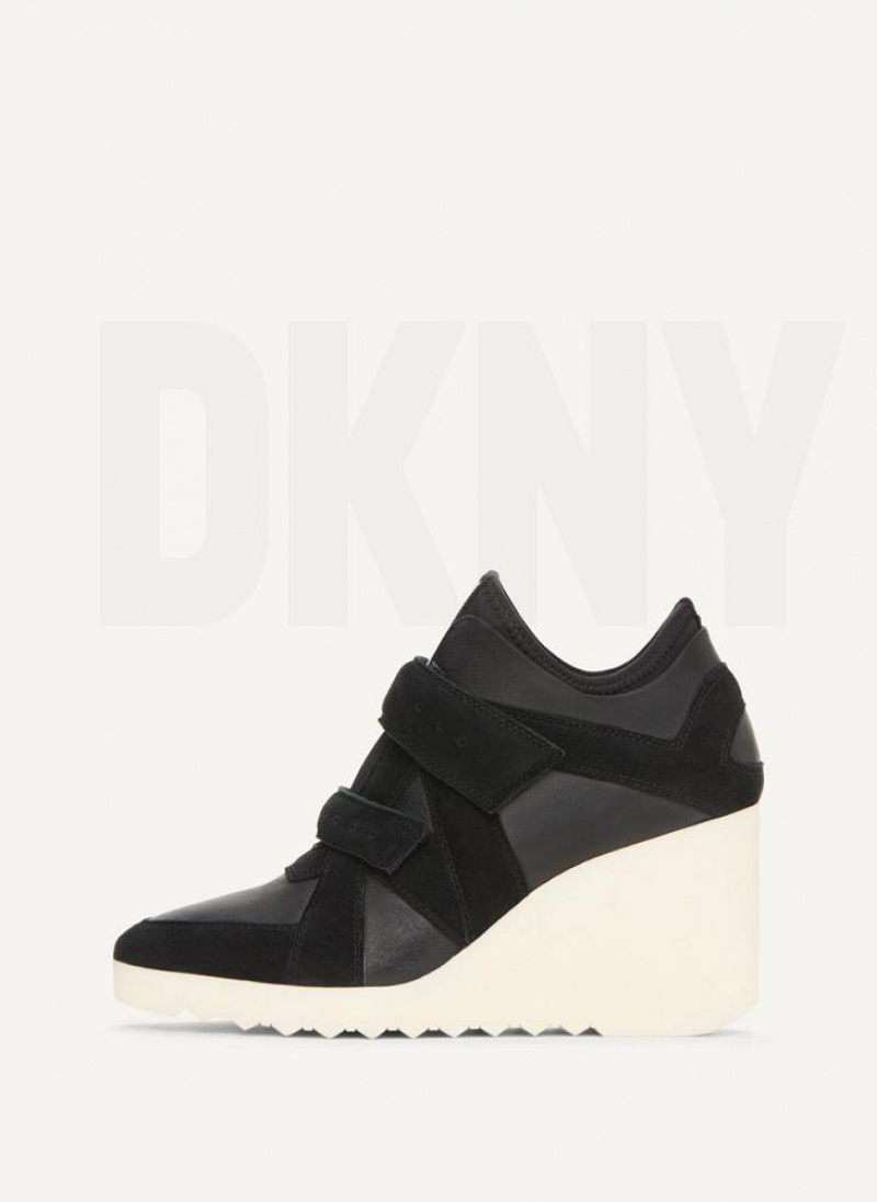 DKNY Velcro Wedge Women\'s Sneakers Black | Ireland_D1013