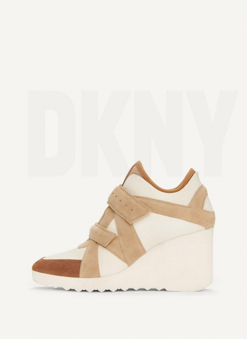 DKNY Velcro Wedge Women\'s Sneakers White | Ireland_D1810