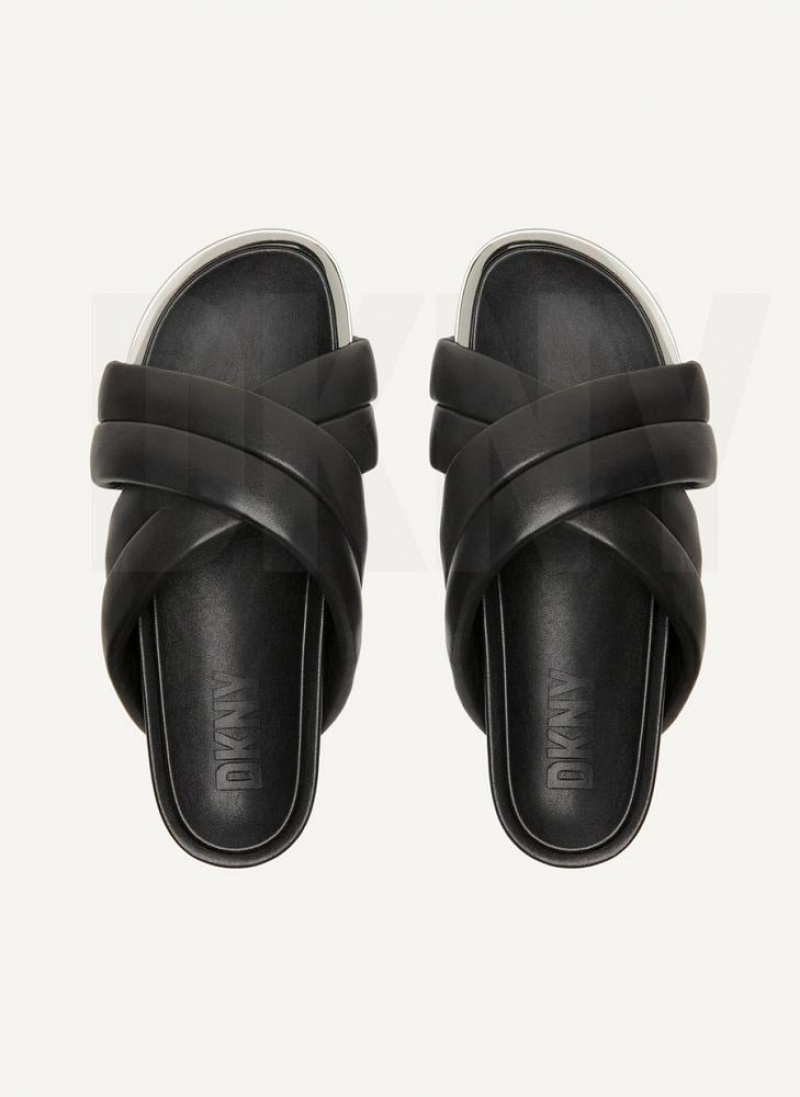 DKNY Vienna Puffy Strap Women's Slides Black | Ireland_D0365