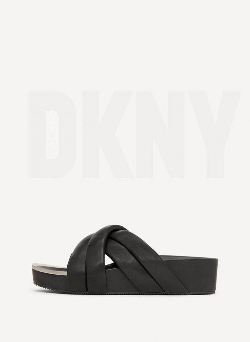 DKNY Vienna Puffy Strap Women\'s Slides Black | Ireland_D0365