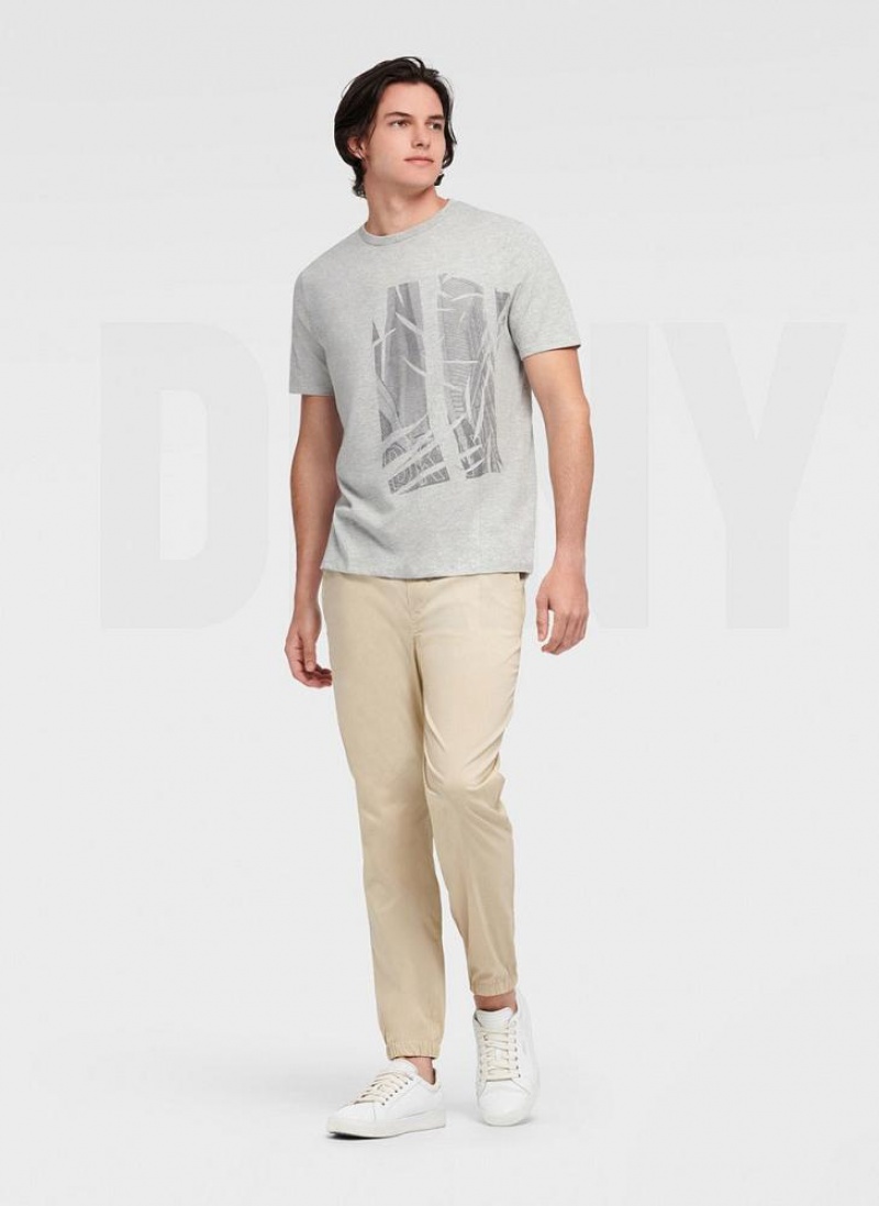 DKNY Views Graphic Men's T Shirts Grey | Ireland_D0282