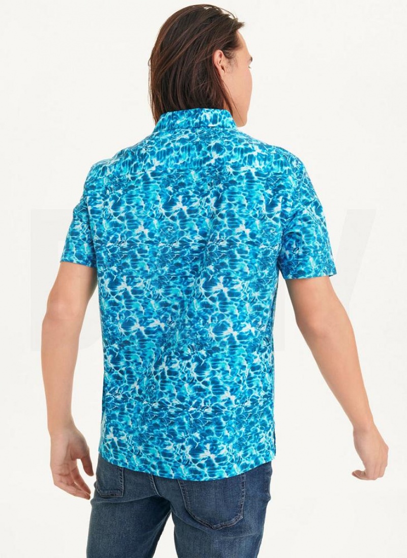 DKNY Water Print Men's Shirts Blue | Ireland_D1898