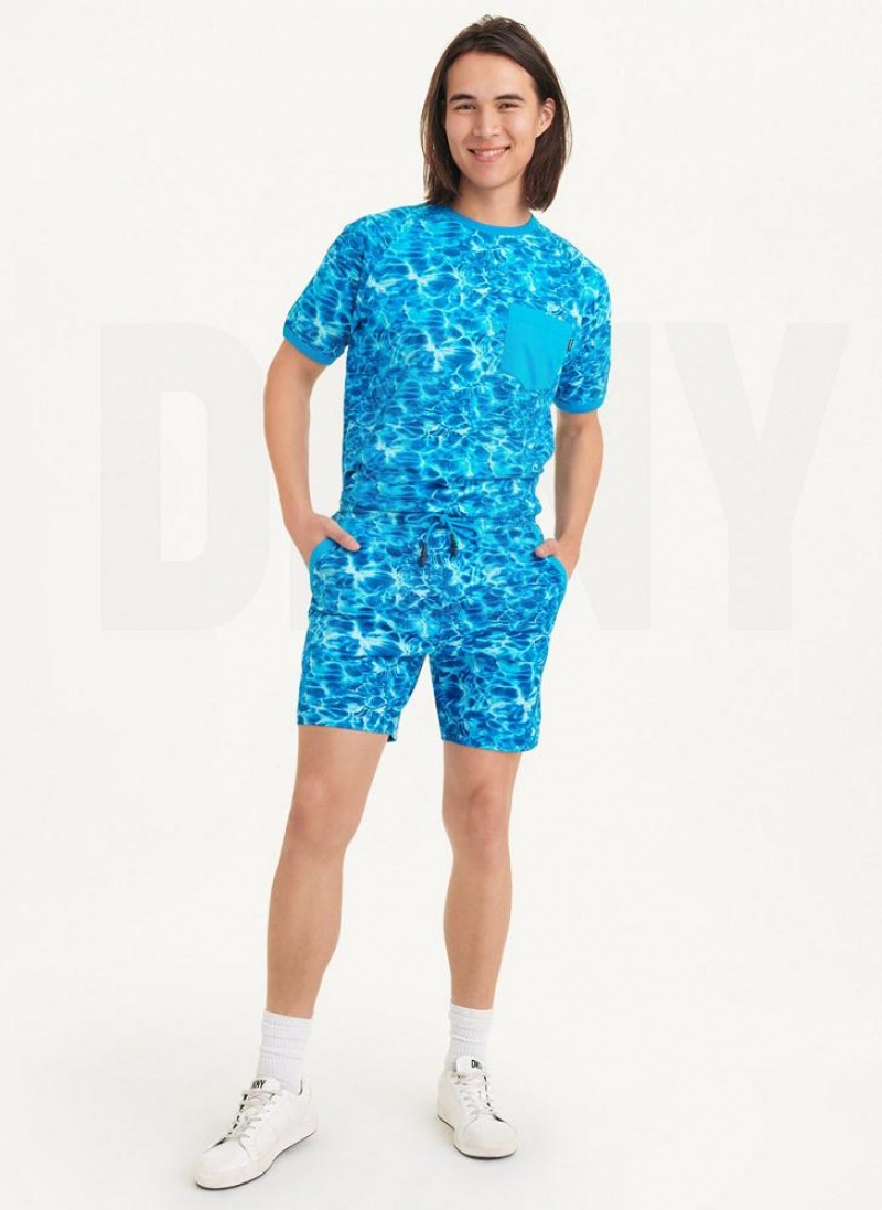 DKNY Water Reflection Print Men's Shorts Blue | Ireland_D0366