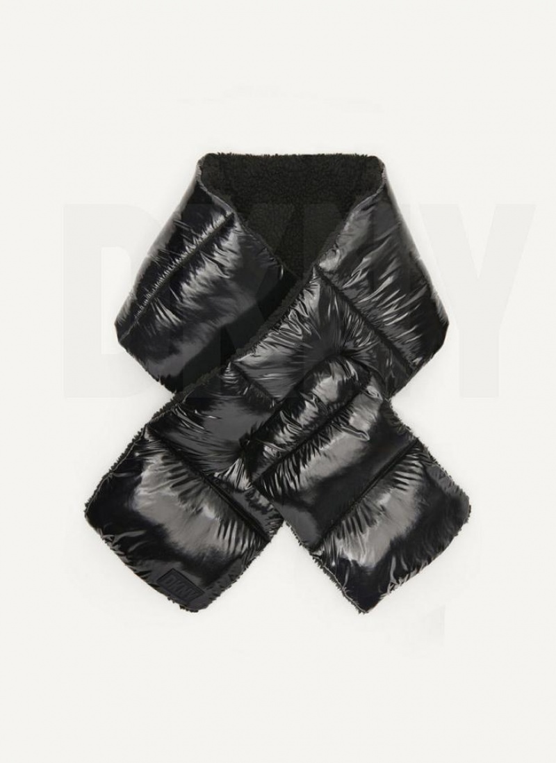 DKNY Wet Nylon Puffer Pull Through Women\'s Scarf Black | Ireland_D1553