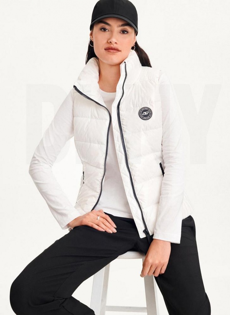 DKNY Wet Token Logo Puffer Vest Women's Coats White | Ireland_D1469