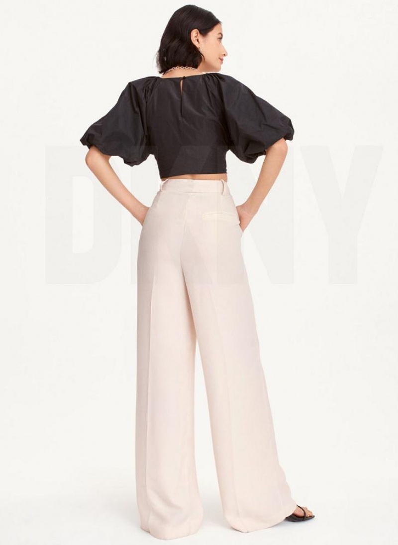 DKNY Wide Leg Crepe Women's Pants Beige | Ireland_D0127