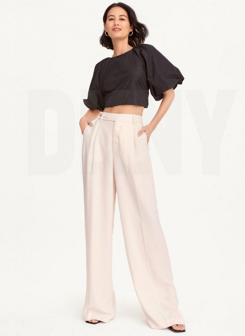 DKNY Wide Leg Crepe Women's Pants Beige | Ireland_D0127