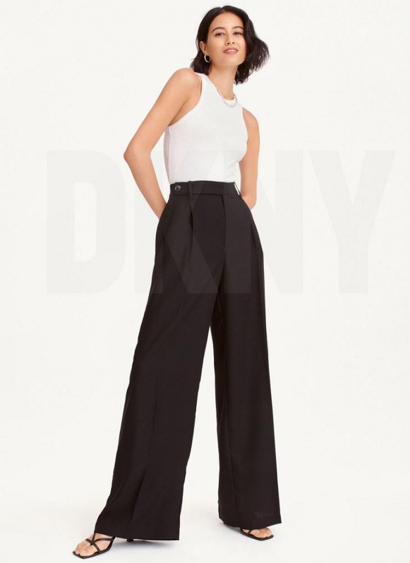 DKNY Wide Leg Crepe Women's Pants Black | Ireland_D0800