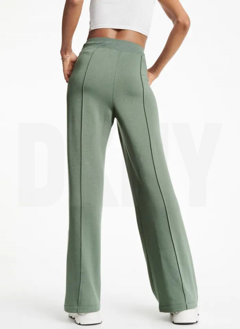 DKNY Wide Leg Greenwich Pintuck Women's Pants Olive | Ireland_D0794