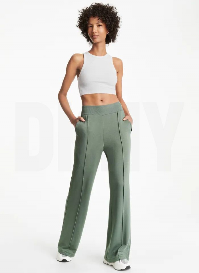 DKNY Wide Leg Greenwich Pintuck Women's Pants Olive | Ireland_D0794