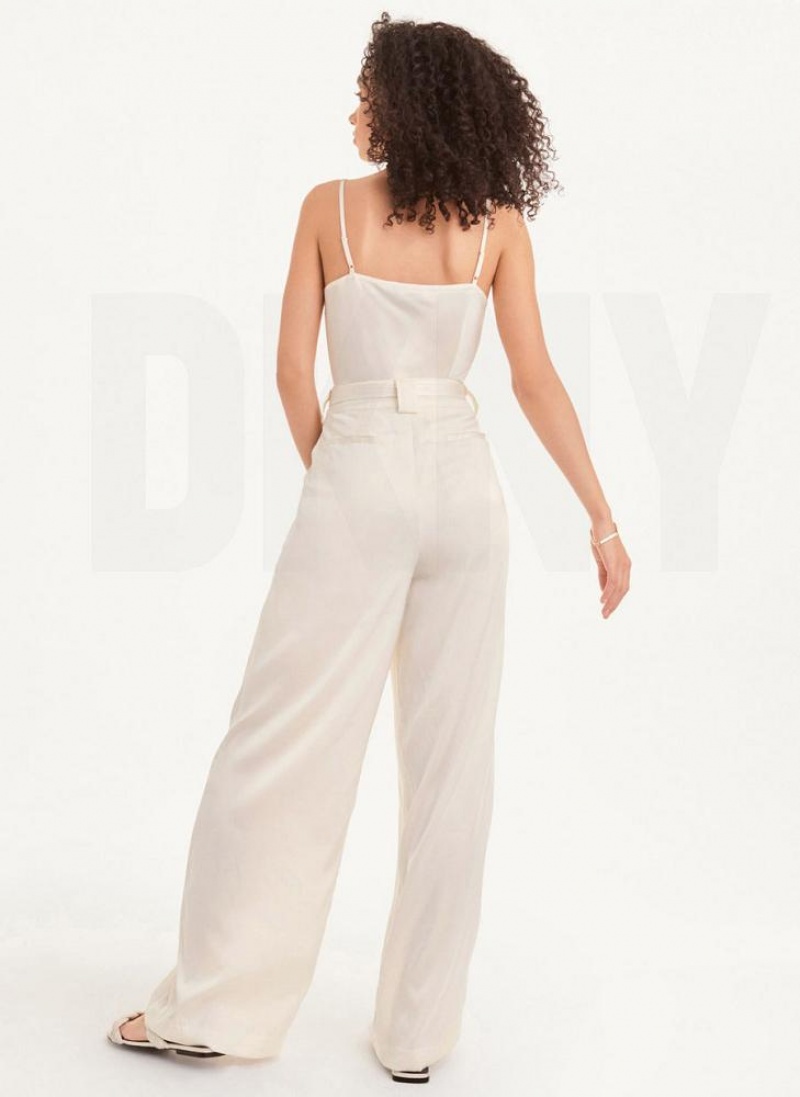 DKNY Wide Leg Women's Pants White | Ireland_D1383