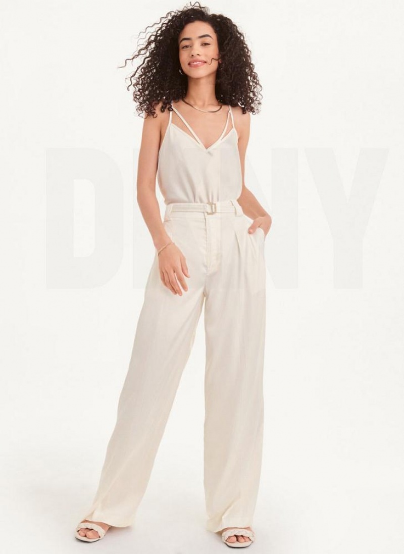 DKNY Wide Leg Women's Pants White | Ireland_D1383