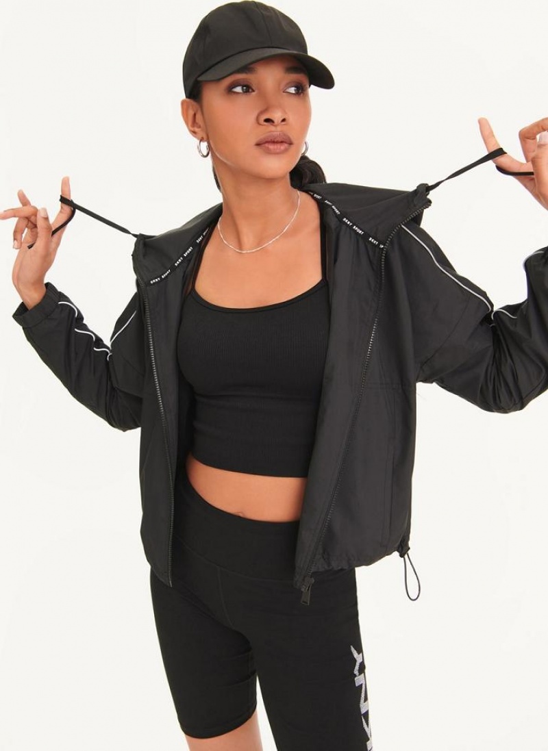 DKNY Windbreaker With Reflective Taping Women's Jackets Black | Ireland_D1103