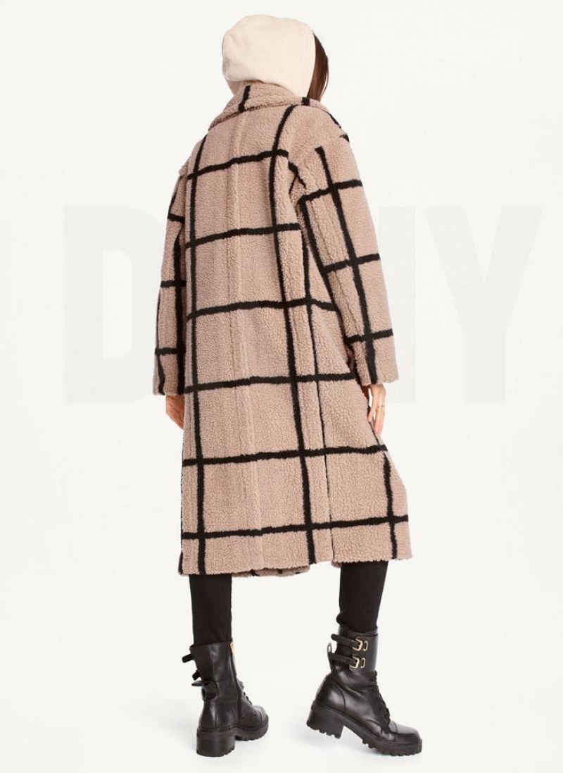 DKNY Windowpane Sherpa Women's Coats Brown | Ireland_D0390