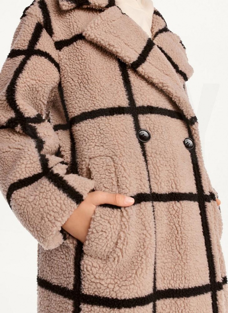 DKNY Windowpane Sherpa Women's Coats Brown | Ireland_D0390