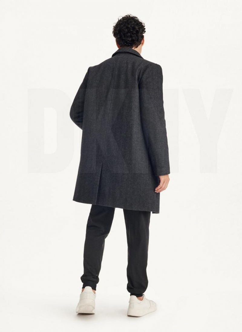 DKNY Wool Blend Notch Collar Without Bib Men's Coats Black | Ireland_D0777