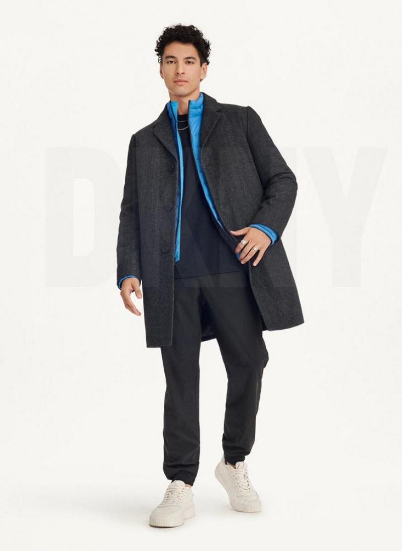 DKNY Wool Blend Notch Collar Without Bib Men's Coats Black | Ireland_D0777