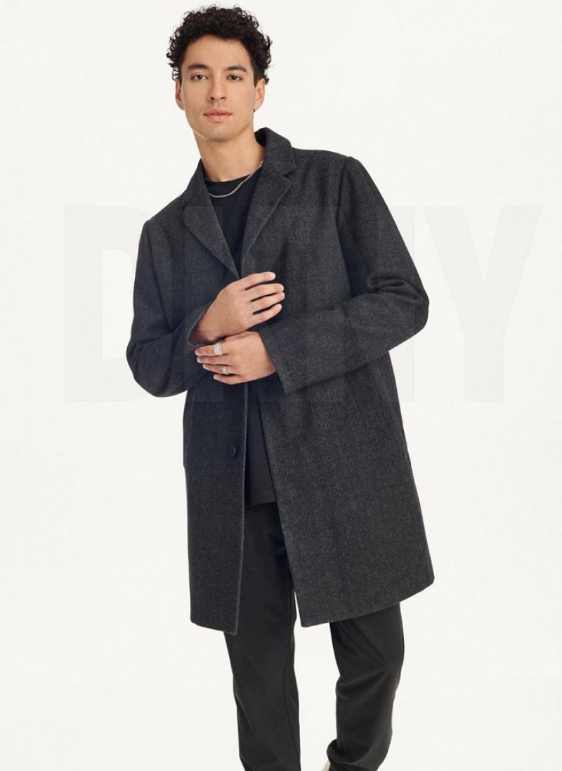 DKNY Wool Blend Notch Collar Without Bib Men\'s Coats Black | Ireland_D0777