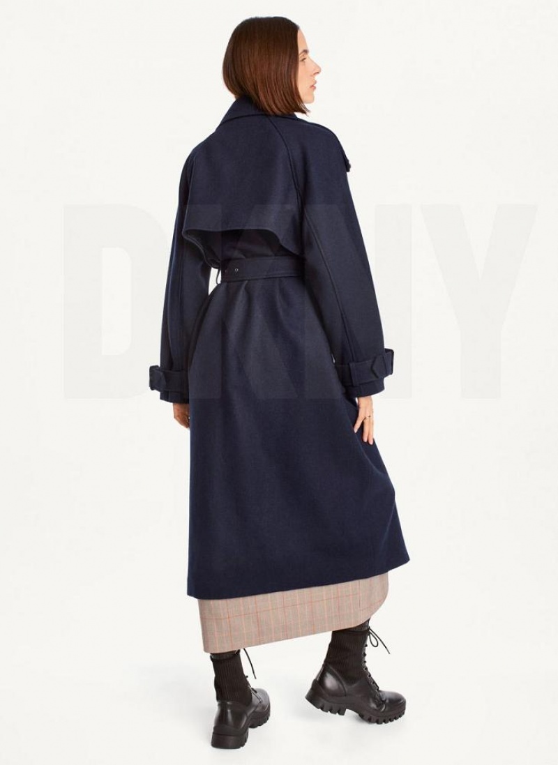 DKNY Wool Trench With Belt Women's Coats Navy | Ireland_D1525